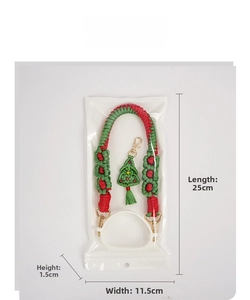 Christmas theme woven lanyard with tree charm in transparent packaging, 25x11.5cm size