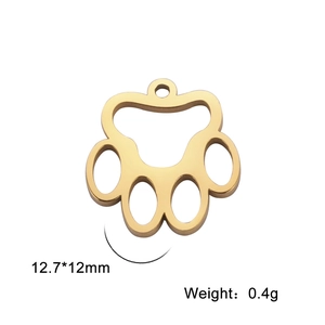 Gold dog paw stainless steel pendant for jewelry making, dimensions 12.7x12mm