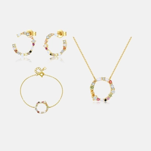 Colorful Wreath Necklace Bracelet And Earrings 925 Sterling Silver Gold Plated Zircon Jewelry For Women