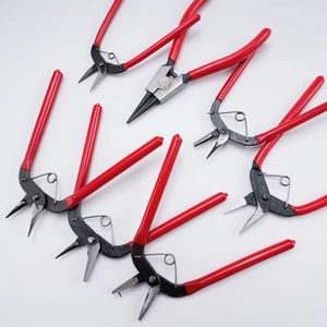 Professional carbon steel snap ring pliers set with red non-slip handles for DIY jewelry