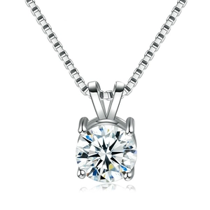 Elegant S925 sterling silver necklace with four-prong 1-carat round zircon pendant