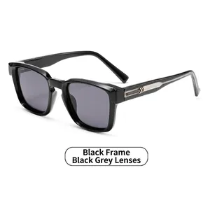 Classic black square oversized sunglasses with grey lenses and stylish metal temple detail
