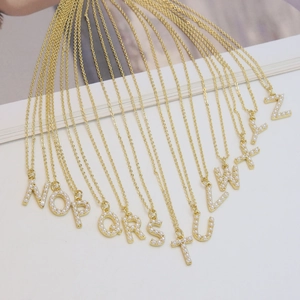 Classic 18k gold plated alphabet necklace with faux pearls featuring letters N-Z