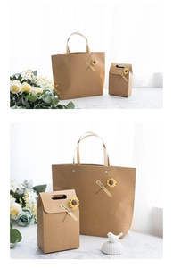 Detail of kraft paper gift bag with sunflower decor and especially for you sticker
