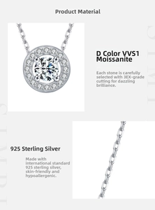 Détail du collier en argent S925 avec moissanite couleur D VVS1 et taille 3EX