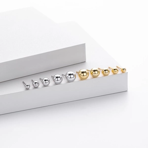 Polished S925 sterling silver ball stud earrings set in various sizes and gold finish