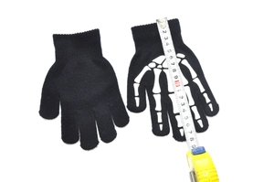 Glow-in-the-dark skeleton hand fingerless knit gloves measured at 20cm length for cycling