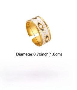 Detailed view showing evil eye ring dimensions 1.8cm and stainless steel texture