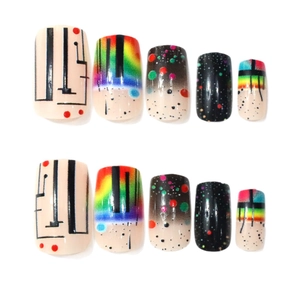 Rainbow gradient and polka dot square press-on nails set with 10 artistic nail pieces