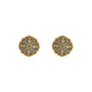 Vintage gold-plated floral earrings with colorful enamel and zircon on white background