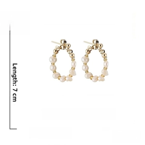 Detail view of pearl beaded hoop earrings showing dimensions and 925 silver needle