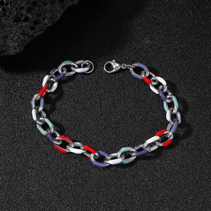 Minimalist Stainless Steel Chain Bracelet Colorful Enamel Heart Sunflower Interlocking Circles Jewelry For Men Women