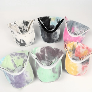 Set of 6 vintage tie-dye cotton baseball caps with distressed details and metal buckles