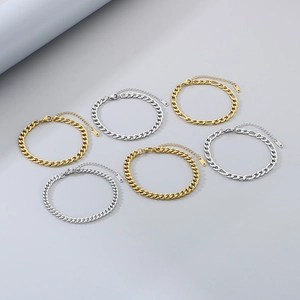 Minimalist stainless steel Cuban link anklets in gold and silver finishes with lobster clasp