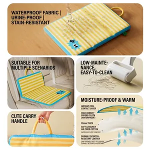 Faltbare wasserfeste Wende-Haustiermatte mit 20mm Dicke und blau-gelben Streifen