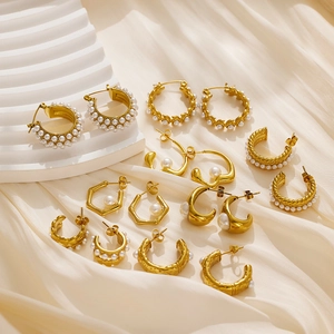 Artificial Pearl Hoop Earrings Gold Plated Stainless Steel French Retro Elegant Fashion Jewelry Accessories For Women