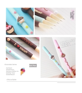 Macro detail of 0.5mm chocolate dessert style gel pen with silicone cupcake topper