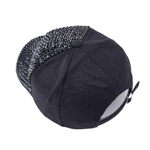 Fashionable black baseball cap with sparkling rhinestones and adjustable strap for women