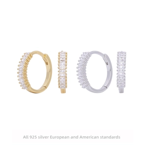 925 Sterling Silver Zirconia Huggie Hoop Earrings Women Round Ear Buckle Fashion Elegant Inlaid Fine Jewelry Accessory