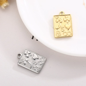 Gold and silver stainless steel rectangular charm pendants with embossed patterns