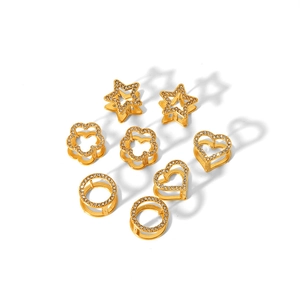 Golden stainless steel star and heart zircon earrings set for women in 18k gold plating