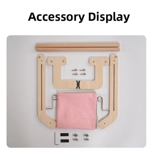Solid wood cat window bed assembly kit with pink canvas, frames, and mounting hardware