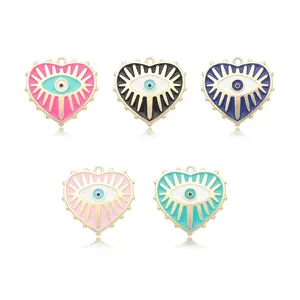Evil Eye Heart Shaped Enamel Alloy Charms For DIY Necklace Bracelet Earring Making Jewelry Findings Accessories