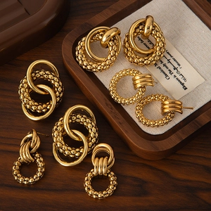 Chic gold-plated stainless steel hoop earrings set with elegant hollow circle designs
