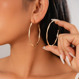 Geometric Round Hoop Earrings Twisted Smooth Gold Plated Copper With 925 Sterling Silver Earring Post For Women