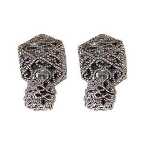 Vintage geometric hollow cube earrings with metallic textures in silver finish