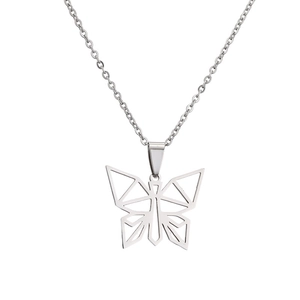 Minimalist silver stainless steel necklace with geometric origami hollow butterfly pendant