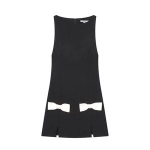 Vestido Mini Sin Mangas Poliéster Elástico Decoración Lazo Blanco Bloque De Color Ajustado Elegante Fiesta Para Mujeres