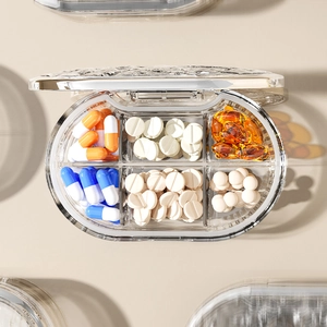 Portable 6-compartment medicine organizer with embossed water ripple texture and lid