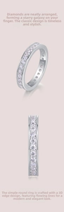Macro detail of S925 silver moissanite eternity ring with micro-pave setting on pink background