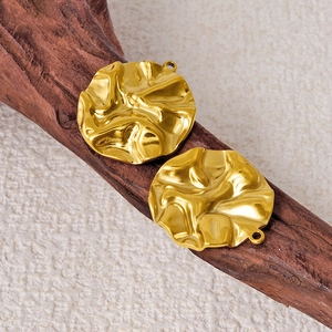 Pendentifs ronds en acier inoxydable doré avec texture plissée pour création de bijoux