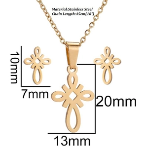 Schmuckset aus goldenem Edelstahl mit Knotenanhänger-Halskette und Ohrsteckern