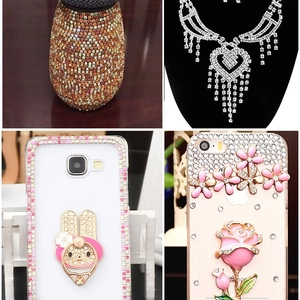Glitter rhinestone phone case and jewelry collection with colorful AB crystals and floral decor
