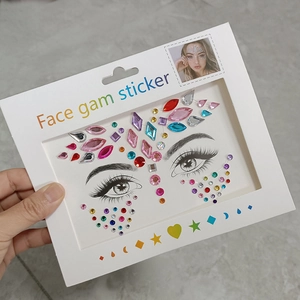 Detail of colorful multi-shape face gems and crystal jewels sticker for eye makeup