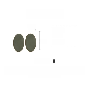 Detail view of dark green oval earrings showing 2.5cm by 4cm dimensions and 13g weight
