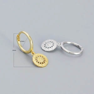 Minimalist S925 sterling silver compass star hoop earrings in gold and silver finishes