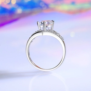 S925 sterling silver crown ring with D-color moissanite and side diamond accents