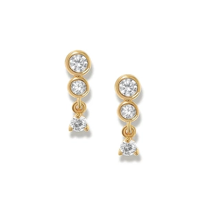Detail of gold S925 sterling silver earrings with cluster geometric diamonds and tassels