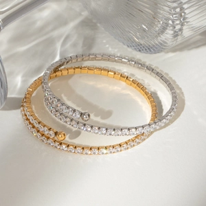 Spiral stainless steel bracelets with white zircon in gold and silver luxury finish