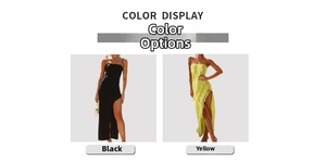 Détails de la robe dos nu avec fente et volants, disponible en coloris noir et jaune