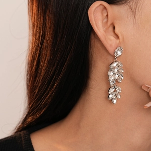 Gros plan de boucles d'oreilles à pampilles en cristal étincelant portées par un modèle