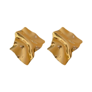 Minimalist gold plated irregular crumpled stud earrings with stylish pleated metal texture