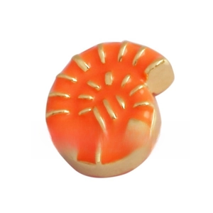 Macro view of a gold-plated orange enamel bead with spiral texture for jewelry making