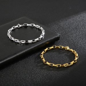 Minimalist gold and silver stainless steel 5mm box chain bracelets set for women