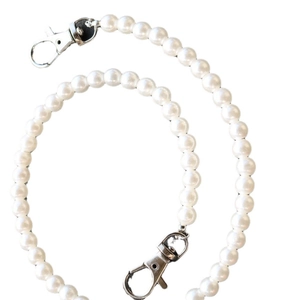 Lustrous white faux pearl chain with silver lobster clasps for bags and phone straps