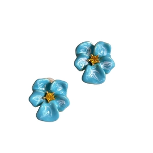 Boucles d'oreilles fleurs en C vintage avec texture marbre bleu et diamant jaune